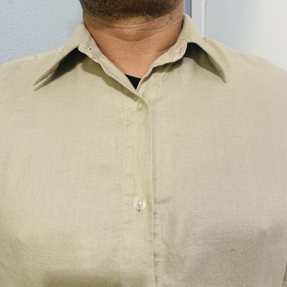 Lauren Ralph Lauren Men 100% Linen Convertible Long Sleeve Light Yellow Shirt L - Picture 5 of 10